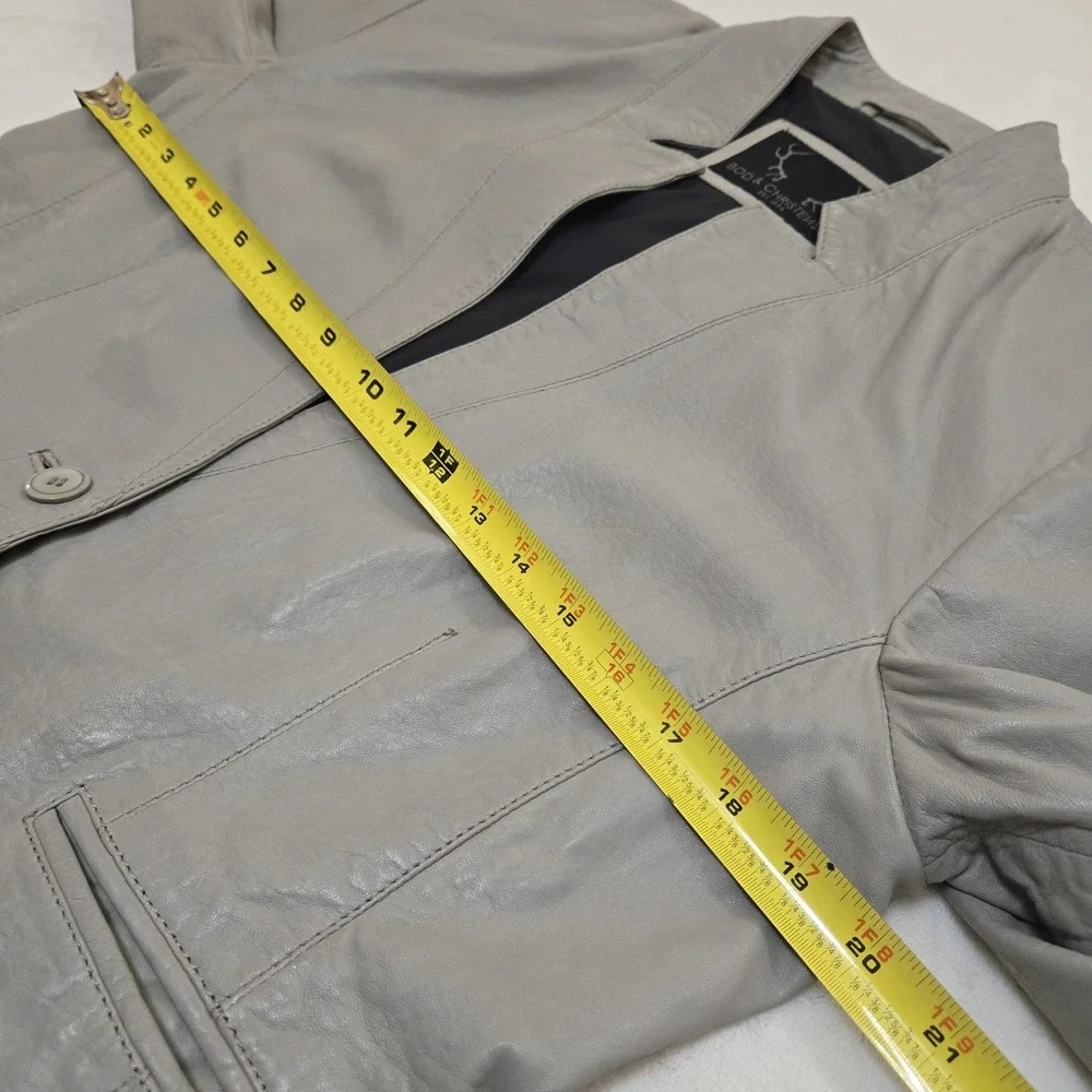 Bod & Christensen Notched Leather Jacket Blazer Single Button Grey Chic Womens L